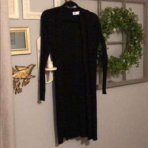 Long ribbed black cardigan sweater